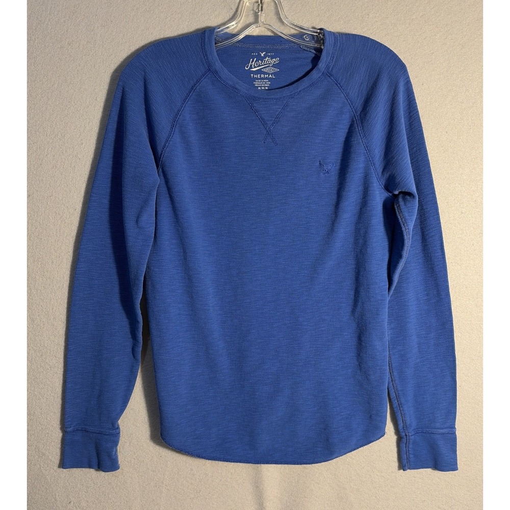 American Eagle Thermal Shirt L Blue Long Sleeve Heritage Classic Fit Collegiate